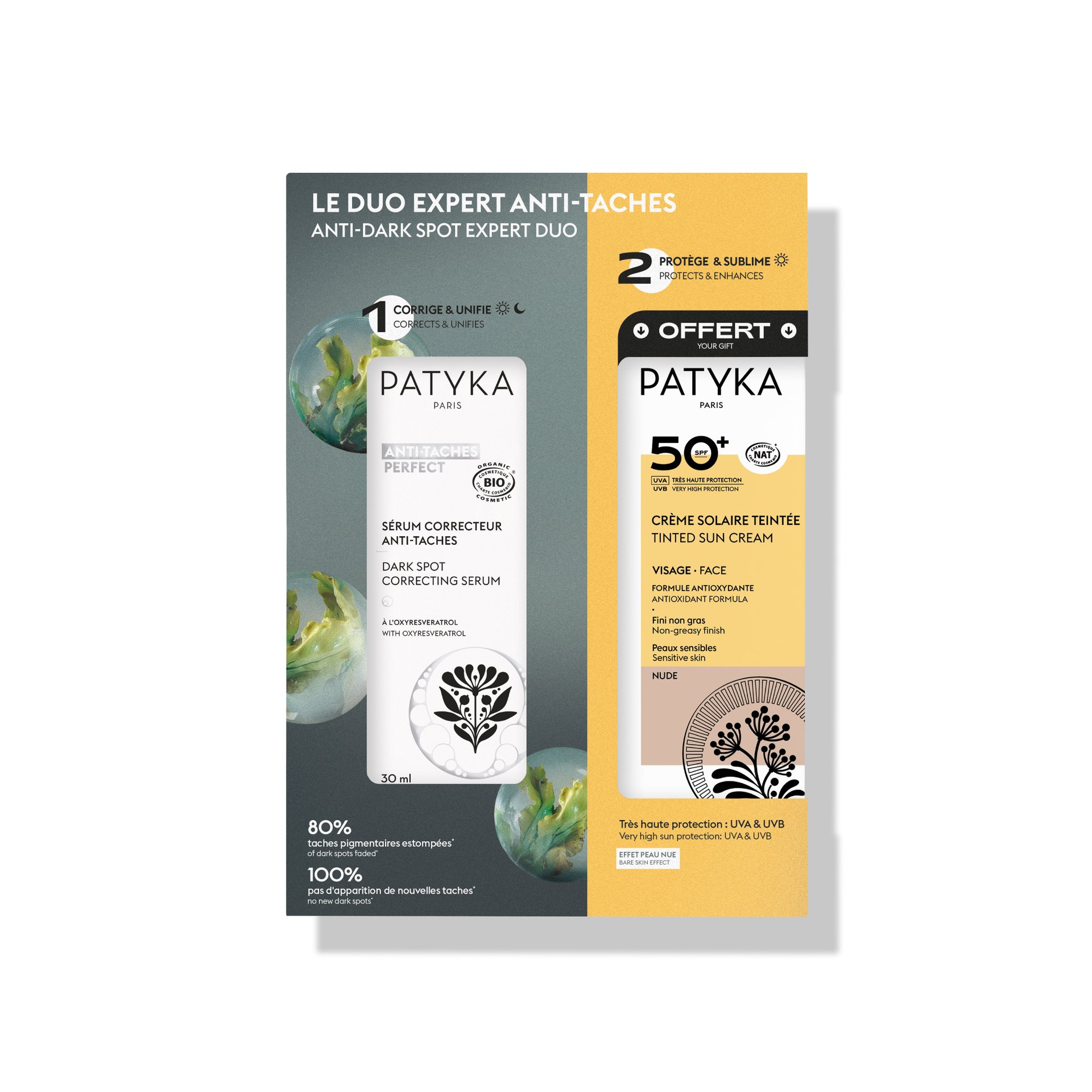 PATYKA ANTI-TACHES PERFECT СЕРУМ ПРОТИВ ПЕТНА 30МЛ + ТОНИРАН СЛЪНЦЕЗАЩИТЕН КРЕМ SPF50+ NUDE 40МЛ ПРОМО