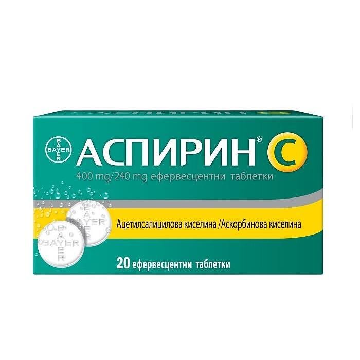 АСПИРИН C ПРИ НАСТИНКА, ГРИП, ТЕМПЕРАТУРА И МУСКУЛНИ БОЛКИ Х 20 ЕФЕРВЕСЦЕНТНИ ТАБЛЕТКИ, BAYER