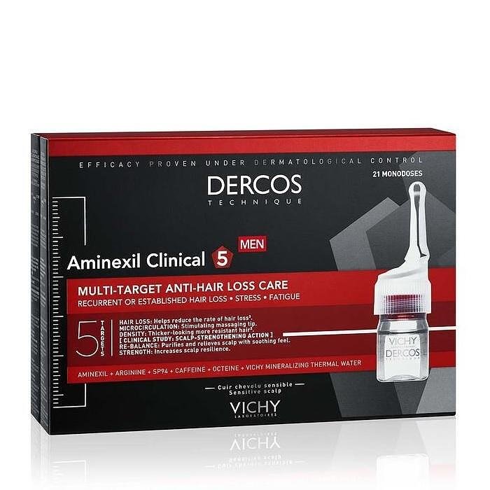 VICHY DERCOS AMINEXIL CLINICAL 5 / ВИШИ ДЕРКОС АМПУЛИ ЗА КОСОПАД ПРИ МЪЖЕ 21 ДОЗИ Х 6 МЛ.