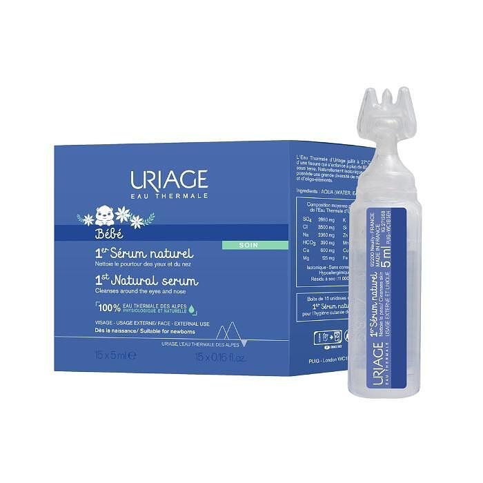 URIAGE BABY 1st SERUM NATUREL СТЕРИЛНИ МОНО-ДОЗИ ЗА ПОЧИСТВАНЕ НА НОСЛЕ И ОЧИ 15 Х 5 МЛ