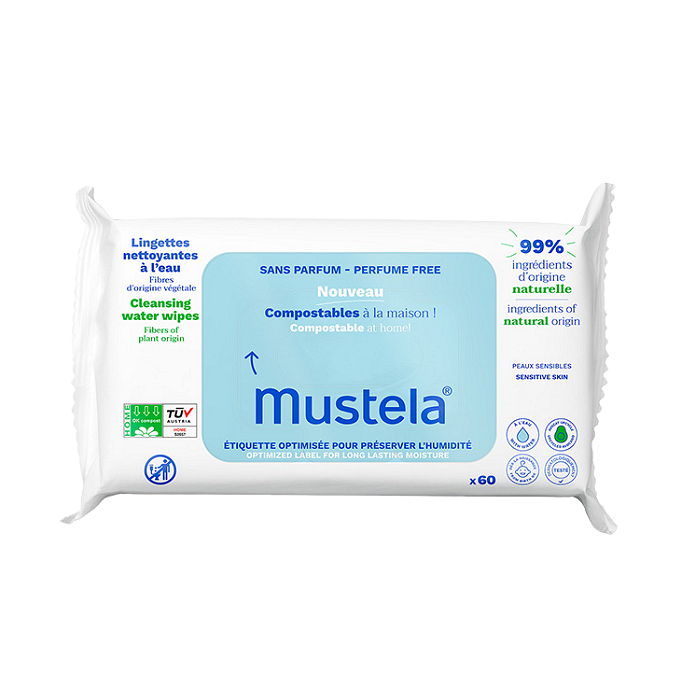 MUSTELA WET WIPES / МУСТЕЛА МОКРИ КЪРПИЧКИ С ОРГАНИЧЕН ПАМУК,99% ВОДА Х 60