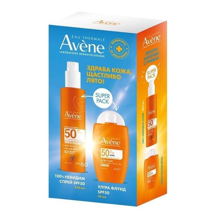AVENE SUN SPF50+ СЛЪНЦЕЗАЩИТЕН СПРЕЙ 200 МЛ + СЛЪНЦЕЗАЩИТЕН ФЛУИД ЗА ЛИЦЕ SPF50+ 50 МЛ ПРОМО