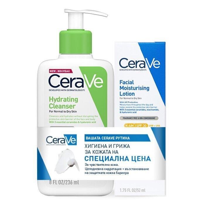 CERAVE К-Т ИЗМИВАЩ И ХИДРАТИРАЩ КРЕМ 236 МЛ + ХИДРАТИРАЩ КРЕМ SPF30 52 МЛ ПРОМО