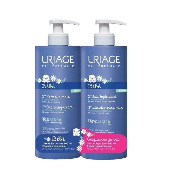 URIAGE BABY 1st ИЗМИВАЩ КРЕМ 500 МЛ + ХИДРАТИРАЩО МЛЯКО 500 МЛ ПРОМО