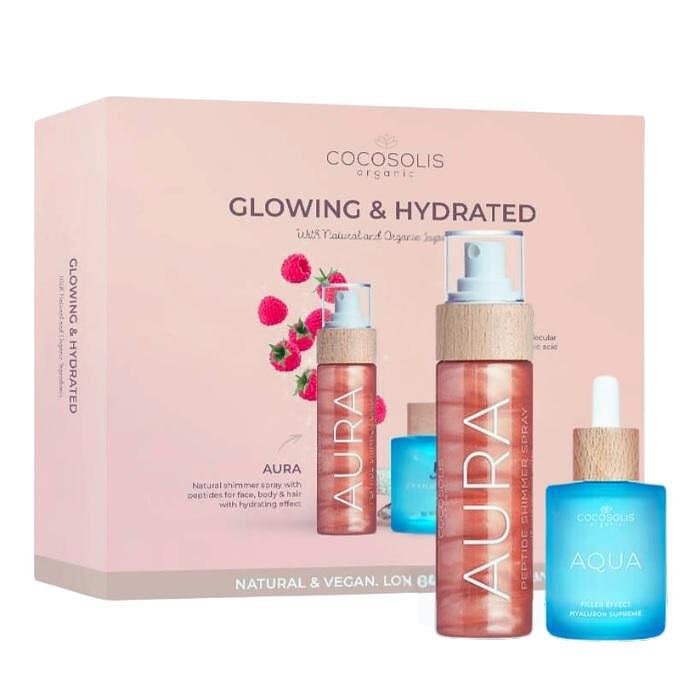 COCOSOLIS GLOWING & HYDRATED - AURA НАТУРАЛЕН БЛЕСТЯЩ СПРЕЙ 100МЛ + AQUA FILLER EFFECT СЕРУМ ЗА ЛИЦЕ 50МЛ ПРОМО