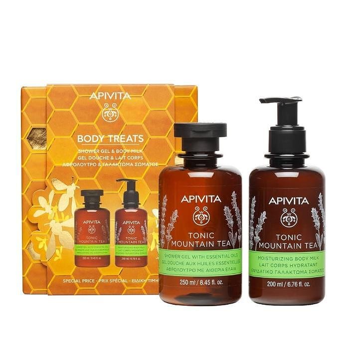 APIVITA BODY TREATS - TONIC MOUNTAIN TEA ОСВЕЖАВАЩ ДУШ-ГЕЛ 250МЛ + ХИДРАТИРАЩО МЛЯКО ЗА ТЯЛО 200МЛ ПРОМО