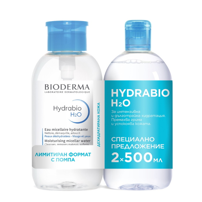 BIODERMA HYDRABIO Н2О МИЦЕЛАРНА ВОДА ЗА СУХА КОЖА 2 X 500 МЛ ПРОМО