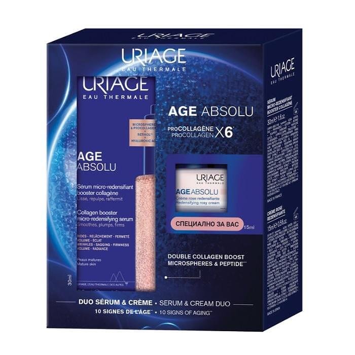 URIAGE AGE ABSOLU СКУЛПТУРИРАЩ БУСТЕР-СЕРУМ 30МЛ + УПЛЪТНЯВАЩ ДНЕВЕН КРЕМ 15МЛ ПРОМО