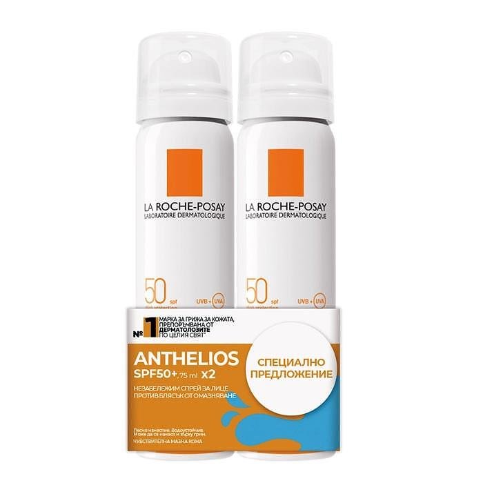 LA ROCHE POSAY ANTHELIOS SPF50+ СПРЕЙ МИСТ ЛИЦЕ 2 Х 75 МЛ ПРОМО
