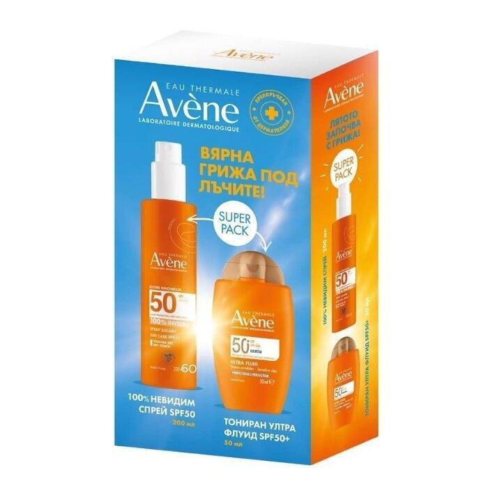 AVENE SUN SPF50+ СЛЪНЦЕЗАЩИТЕН СПРЕЙ 200МЛ + СЛЪНЦЕЗАЩИТЕН ТОНИРАН ФЛУИД ЗА ЛИЦЕ SPF50+ 50МЛ ПРОМО