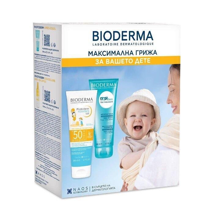 BIODERMA PHOTODERM SPF50+ PEDIATRICS СЛЪНЦЕЗАЩИТНО МЛЯКО ЗА ДЕЦА 200МЛ + ABC DERM ПОЧИСТВАЩ ГЕЛ 200МЛ ПРОМО