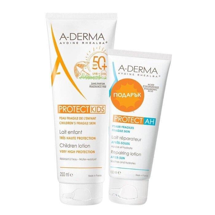 A-DERMA PROTECT SPF50+ ЗАЩИТНО МЛЯКО ЗА ДЕЦА 250МЛ + ЛОСИОН ЗА СЛЕД СЛЪНЦЕ 100 МЛ ПРОМО