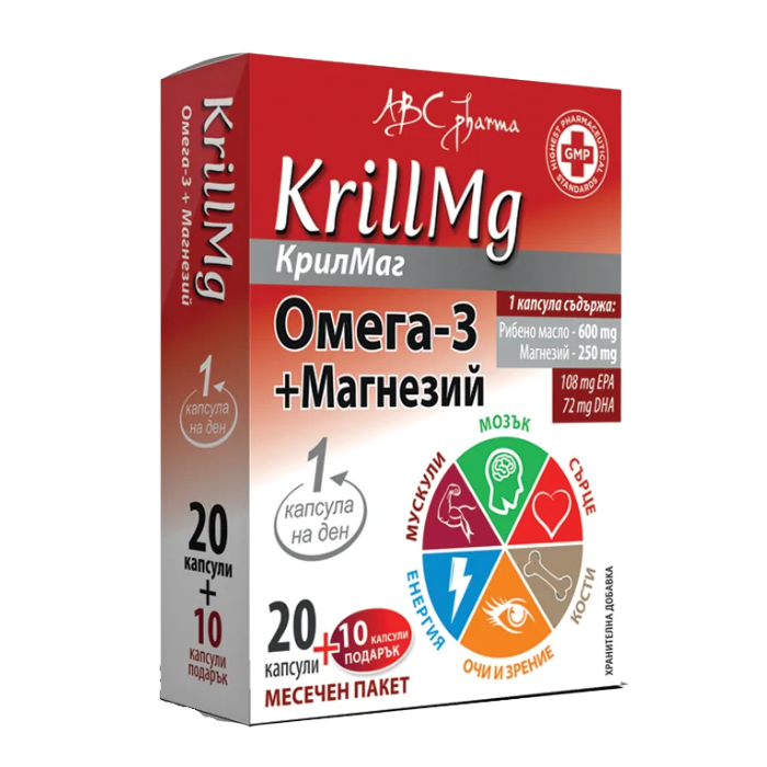 КРИЛ МАГ ОМЕГА-3 + МАГНЕЗИЙ 500МГ КАПС. Х 20 + 10 ПОДАРЪК