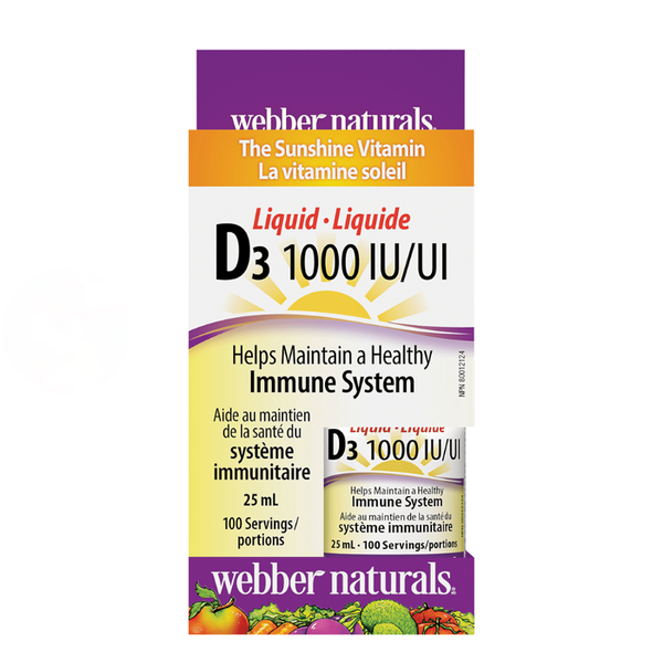 ВИТАМИН D3 1000 IU (ТЕЧЕН) 25 МЛ Х 100 ДОЗИ Webber Naturals