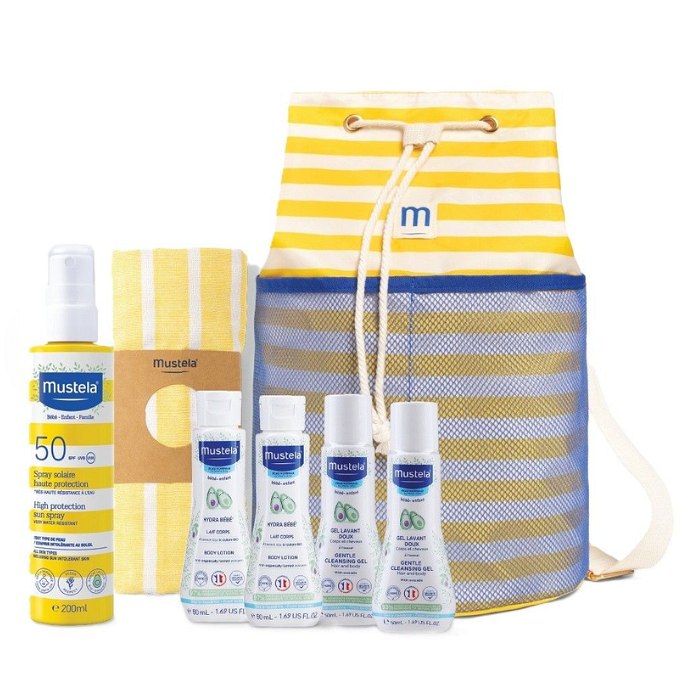 MUSTELA SUN РАНИЦА + КЪРПА+ СЛЪНЦЕЗАЩИТЕН СПРЕЙ SPF50 200МЛ + 4 МИНИ ПРОДУКТА (ПРОМО)