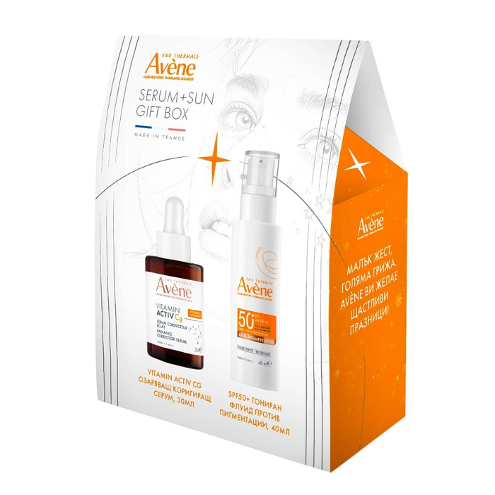 AVENE VITAMIN ACTIV Cg ОЗАРЯВАЩ CЕРУМ 30МЛ + СЛЪНЦЕЗАЩИТЕН ТОНИРАН ФЛУИД SPF50+ ПРОТИВ ПИГМЕНТАЦИИ 40МЛ ПРОМО