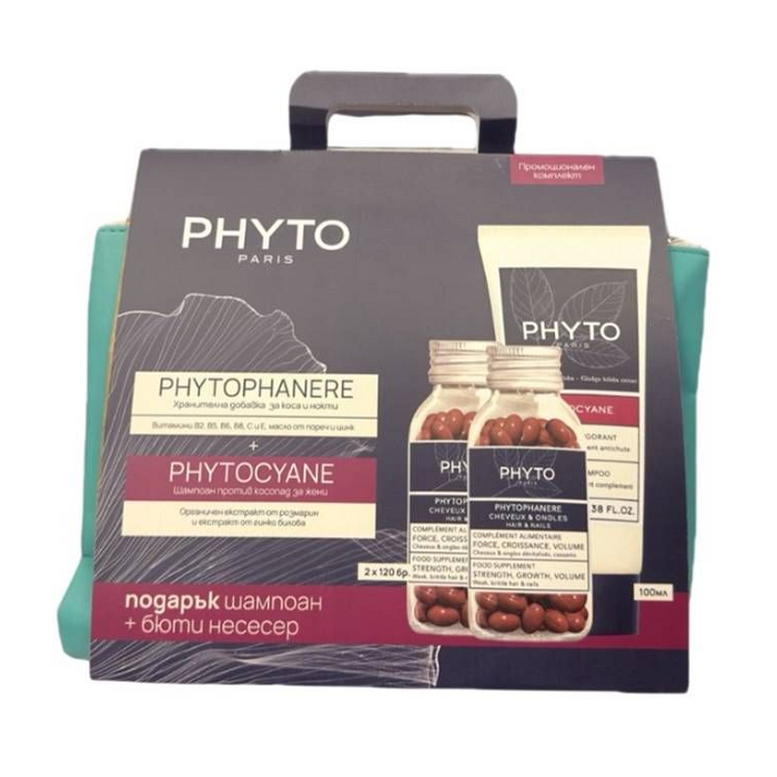 PHYTO ХРAНИТЕЛНА ДОБАВКА Х 240 КАПС. + ШАМПОАН ЗА ЖЕНИ ПРОТИВ КОСОПАД 100МЛ ПРОМО