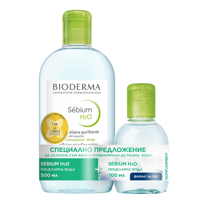 BIODERMA SEBIUM H2O МИЦЕЛАРНА ВОДА 500МЛ + 100МЛ ПРОМО