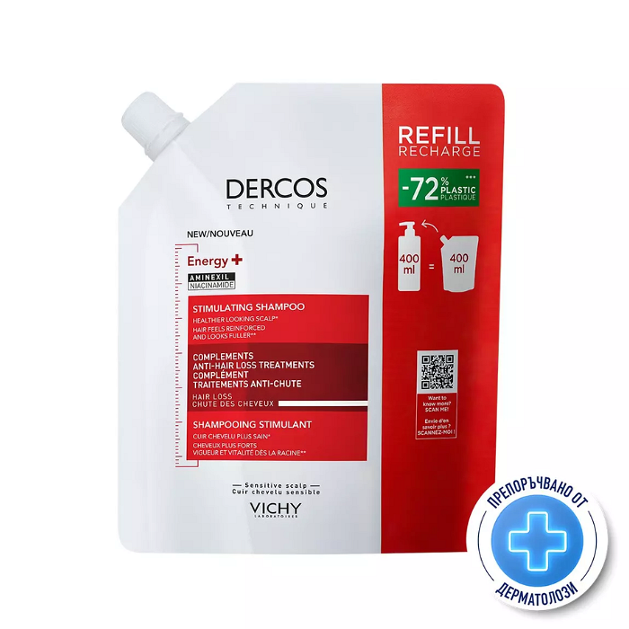 VICHY DERCOS ENERGY+ ШАМПОАН ПРИ КОСОПАД 400 МЛ ПЪЛНИТЕЛ
