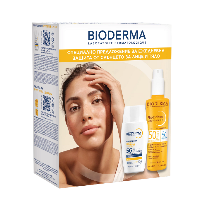 BIODERMA PHOTODERM XDEFENSE SPF50+ УЛТРАФЛУИД ЗА ЛИЦЕ 50МЛ + PHOTODERM INVISIBLE SPF 50+ СПРЕЙ ЗА ТЯЛО 200 МЛ ПРОМО