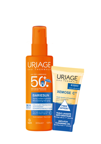 URIAGE BARIESUN SPF50+ СЛЪНЦЕЗАЩИТЕН СПРЕЙ ЗА ДЕЦА 200 МЛ + XEMOSE C8+ УСПОКОЯВАЩО ДУШ-ОЛИО 50 МЛ ПРОМО